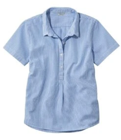 L.L.Bean Women's Vacationland Seersucker Shirt, Short-Sleeve Popover Stripe