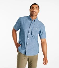 L.L.Bean Men's Comfort Stretch Chambray Shirt, Traditional Untucked Fit, Short-Sleeve -L.L.Bean 513685 0 44