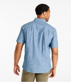 L.L.Bean Men's Comfort Stretch Chambray Shirt, Traditional Untucked Fit, Short-Sleeve -L.L.Bean 513685 0 45