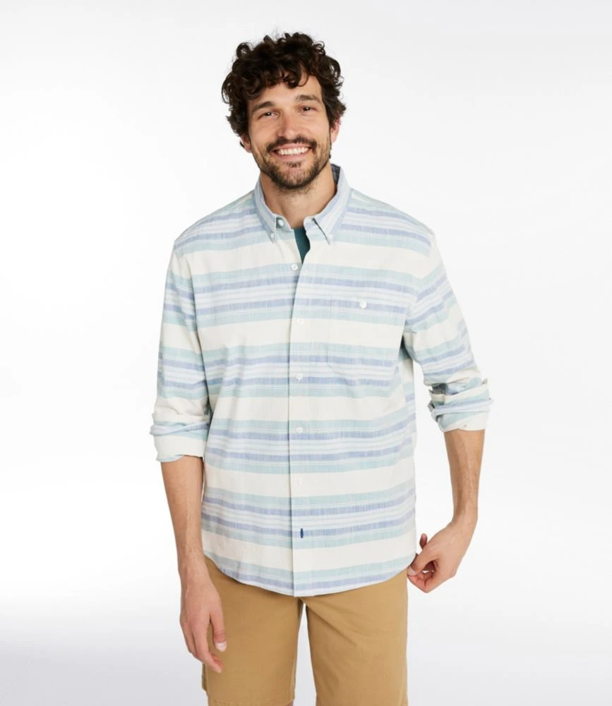 L.L.Bean Men's Comfort Stretch Chambray Shirt, Traditional Untucked Fit, Long-Sleeve, Stripe 4 L.L.Bean Men's Comfort Stretch Chambray Shirt, Traditional Untucked Fit, Long-Sleeve, Stripe - Image 2