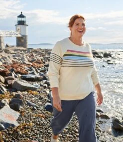 Women's L.L.Bean 24/7 Sweats, Crewneck Stripe -L.L.Bean 517144 0 46