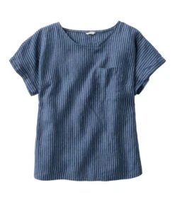 L.L.Bean Women's Premium Washable Linen Shirt, Short-Sleeve Tee Stripe