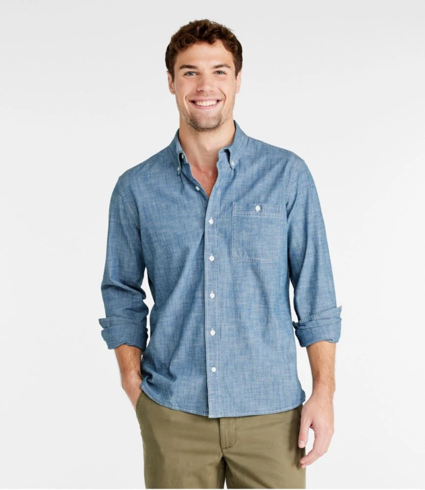 L.L.Bean Men's Comfort Stretch Chambray Shirt, Long-Sleeve, Slightly Fitted Untucked Fit 4 L.L.Bean Men's Comfort Stretch Chambray Shirt, Long-Sleeve, Slightly Fitted Untucked Fit - Image 2