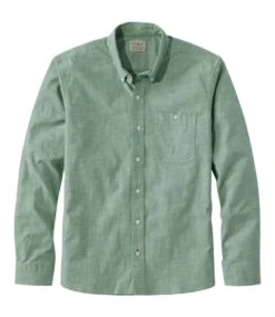 L.L.Bean Men's Comfort Stretch Chambray Shirt, Long-Sleeve, Slightly Fitted Untucked Fit