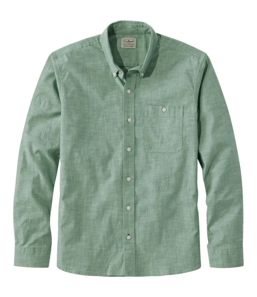 L.L.Bean Men's Comfort Stretch Chambray Shirt, Long-Sleeve, Slightly Fitted Untucked Fit 3 L.L.Bean Men's Comfort Stretch Chambray Shirt, Long-Sleeve, Slightly Fitted Untucked Fit